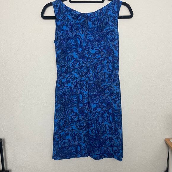Vintage 90s Y2k Jalate Blue Paisley Mini Dress Ruched Waist Size Small - Picture 7 of 10